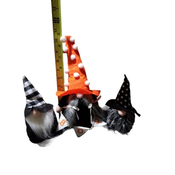 Halloween Gnomes With Polka Dot & Plaid Witch Hats Boo Banner Set of 3 - Picture 8 of 13